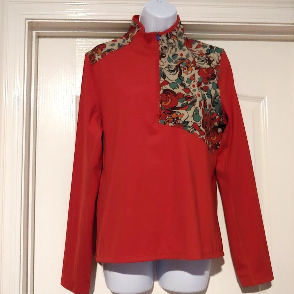 Janji Helio Tech Womens Long Sleeve Floral-Print 1/4 Zip Pullover Lightweight &